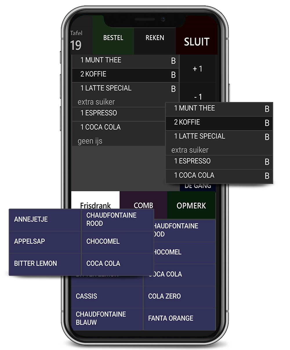 MIG Horeca mobile ordering application displayed on a smartphone