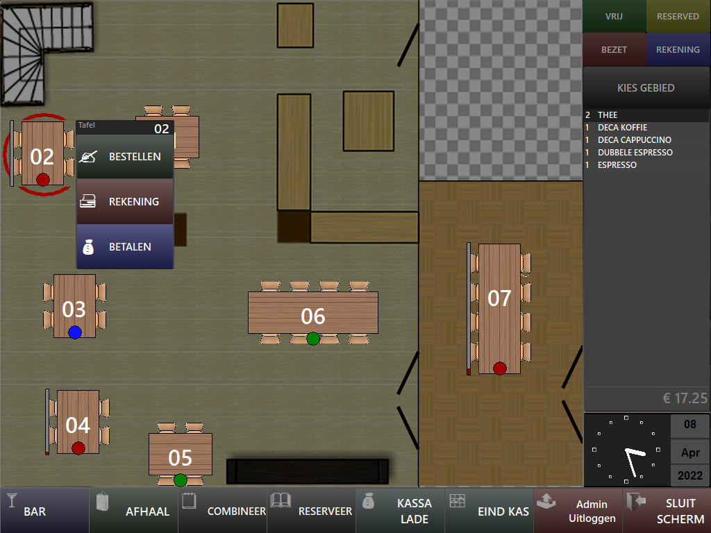 MIG Horeca visual restaurant floor plan with live table actions